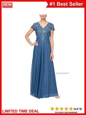 Stretch Sequin Bodice Empire Waist Long Gown Formal Event Dress